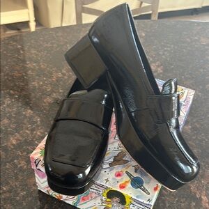 Jeffrey Campbell Black Slip-On Loafers with Glossy Finish